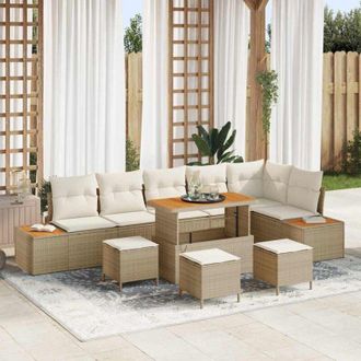 vidaXL Vidaxl - Conjunto De Sof&aacute; De Jard&iacute;n Con Coj&iacute;n 10 Pcs Beige Polirat&aacute;n