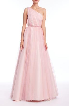 Badgley Mischka One-Shoulder A-Line Tulle Gown in Peony at Nordstrom, Size 10