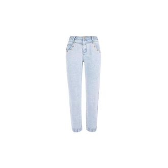 Yes-Zee Studded Light Wash High-Waisted Jeans - Dames - Slim Fit Jeans - Blauw - W32 - Katoen - Jeans