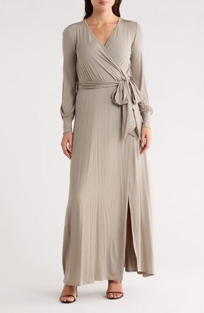 Go Couture Long Sleeve Empire Waist Maxi Dress in Bronze Brown at Nordstrom Rack, Size X-Large