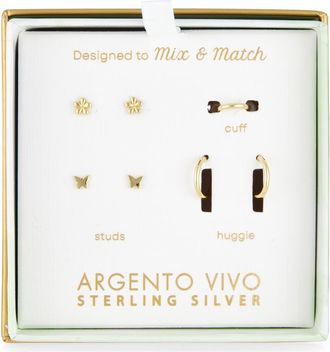 Argento Vivo Pack of Four Butterfly Assorted Stud, Cuff & Hoop Earrings in Gold at Nordstrom Rack