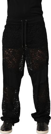 Dolce & Gabbana Mens Lace-Panel Joggers Black Nylon Viscose Polyester