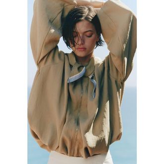 H&M Bubble-hem Jacket With Scarf in Beige at Nordstrom, Size X-Small