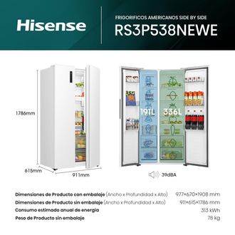 Hisense Frigo Combi Americano Hisense Rs3p538newe Clase E Blanco 534l Alt
