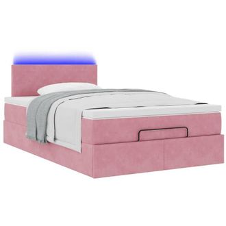 vidaXL Cama Otomana Con Colch&oacute;n Y Led Terciopelo Rosa 120x190cm Vidaxl