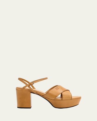 Miu Miu Waxed Leather Platform Sandals