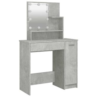 Berkfield Home White Dressing Table with LED Concrete Grey 86.5x35x136 cm