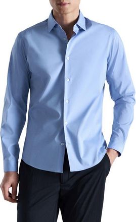 Mango Regular Fit Stretch Cotton Blend Button-Up Shirt in China Blue at Nordstrom, Size X-Large