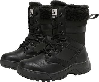 Generic Women winter snow boots with plush insulation anti slip and wear resistant outdoor sports high top lace up boots (black,7.5)