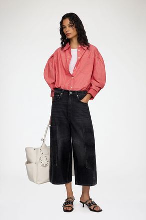 Ganni Black Cropped Cargo Jeans in Denim - Size 24W/33L Organic Cotton