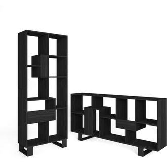 Skraut Home Skraut Home - Libreria scaffale, Scaffali in legno a ripiani, 67x31x174cm, Design industriale, Stile moderno, Nero