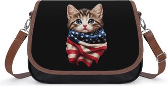 Generic U.S.A. Flag Cat Small Womens Crossbody Bags Shoulder Handbag with Adjustable Strap for Travel
