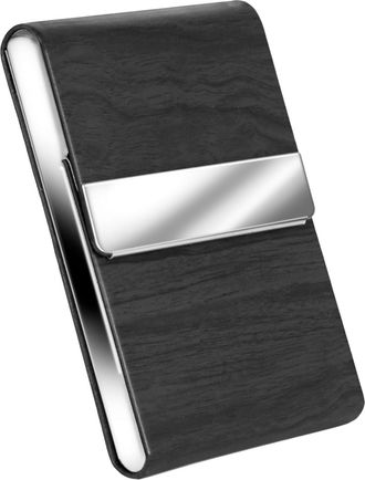 Generic Texture Card Holder, PU Leather and Stainless Steel Credit Business Card Holder for Men and Women (Black -9 x 1 x 6 Cm)