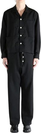 Bode Overhemden, Heren, Zwart, L, Wol, Dumas Floral-embroidered Twill Overshirt