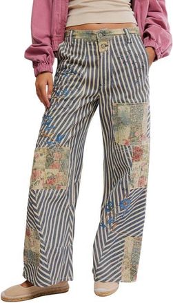 Free People Runyon High Waist Patch Detail Stripe Cotton Pants in West Ridge at Nordstrom, Size 10