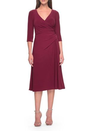 La Femme Chic Tea Length Jersey Dress with Ruching in Wine at Nordstrom, Size 16