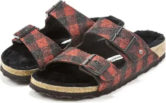 Birkenstock Mens Arizona Rivet Wool Felt Sandals In Plaid Red
