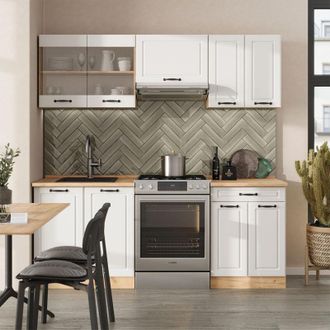 Vicco Mueble De Cocina R-line, Casa De Campo Blanca/roble Dorado, 200 Cm, Et Antracita