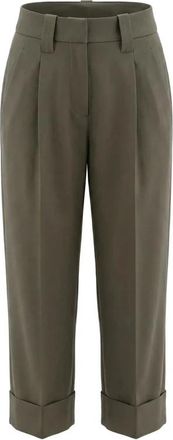 Brunello Cucinelli Straight Broeken - Dames - Straight fit broeken - Groen - XS - Wol - Broeken