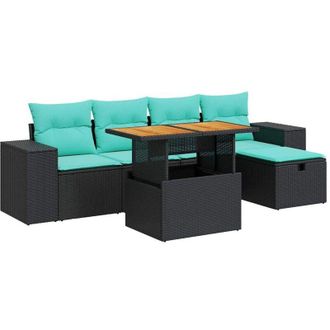 vidaXL 6 Piece Garden Sofa Set with Cushions Brown Poly Rattan Acacia vidaXL