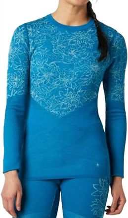 Smartwool Womens Intraknit Merino Pattern Top In Ocean Abyss/wave Blue Floral Scape