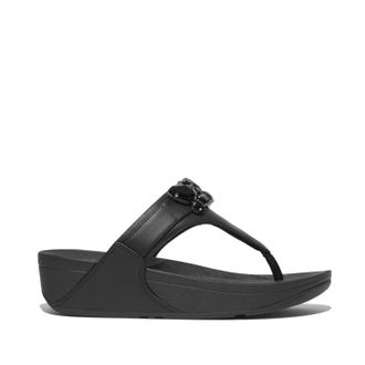 FitFlop Fitflop Womens Fit Flop Lulu Bejewelled Trim Toe-Post Sandals in Black Leather - Size UK 5