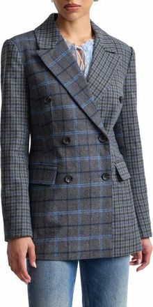Avec Les Filles Plaid Double Breasted Blazer in Grey Plaid Multi at Nordstrom, Size X-Small