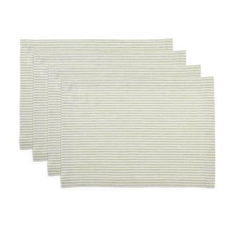 Solino Home Linen Placemats - Narrow Stripe, 14 x 19 in Sage And White at Nordstrom, Size Medium