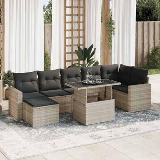 vidaXL Vidaxl - Set De Sof&aacute;s De Jard&iacute;n 8 Pzas Y Cojines Rat&aacute;n Sint&eacute;tico Gris