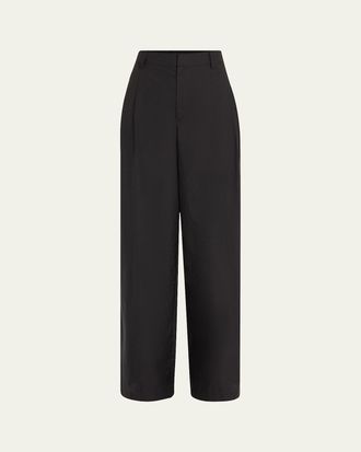 Brunello Cucinelli Techno Cotton Poplin Pleated Wide-Leg Sartorial Pants