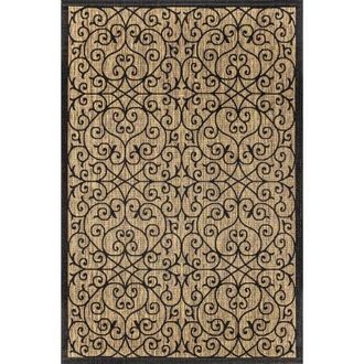 Jonathan Y Designs Madrid Vintage Filigree Textured Weave Indoor/Outdoor Area Rug in Black/khaki- Round at Nordstrom, Size 5Ft 0In X 5Ft 0In