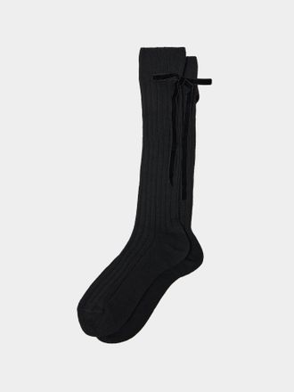 Maria La Rosa Womens College Velvet Bow Cashmere Knee-High Socks One Size