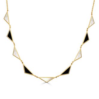 Italian Gold, Inc 14K Yellow Gold 9 Station Triangle Necklacen-Mother of Pearl & Onyx