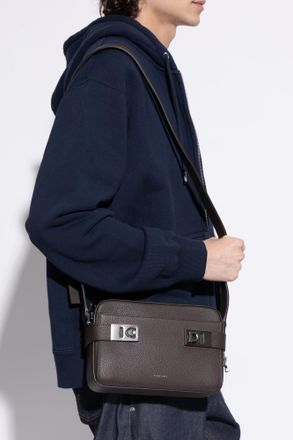 Ferragamo Leather Shoulder Bag, Mens, Brown