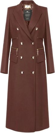 Elisabetta Franchi Jas in dubbellaags cr&ecirc;pestof - Dames - Mantel - Bruin - XL - Leer - Jassen