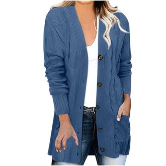 Generic Womens Cardigan Casual Long Sleeve Button Knit Fall Winter Sweater with Pockets Comfort Warm Loose Fit Travel Ladies Cardigans Knitted Cardigan Croppe