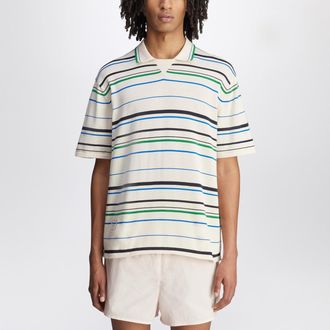 adidas Polo bianca a righe in misto cotone