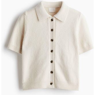 H&M Short-sleeved Collared Cardigan in White at Nordstrom, Size Xx-Large