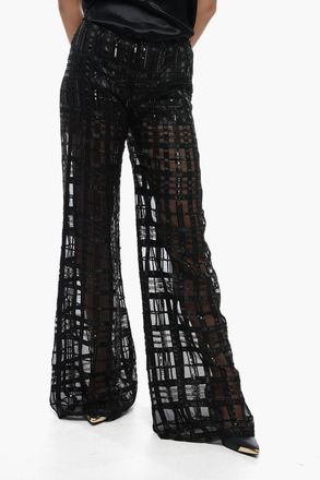 Alberta Ferretti Pantaloni in Georgette con Motivo a Quadri Ricamato Alberta Ferretti