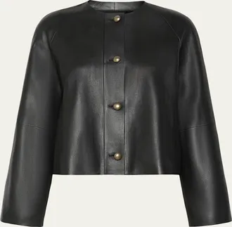 Max Mara Raglan-Sleeve Leather Single-Breasted Jacket