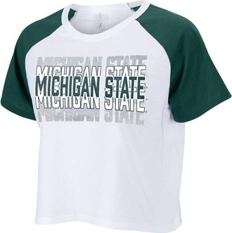 ZooZatZ Womens ZooZatz White Michigan State Spartans Colorblock Repeat Raglan Cropped T-Shirt at Nordstrom, Size Medium