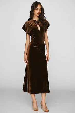 BHLDN Velvet Flutter-Sleeve Maxi Dress