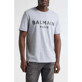 Balmain Print Cotton T-Shirt in Yeq Grey/Black at Nordstrom, Size Xx-Large