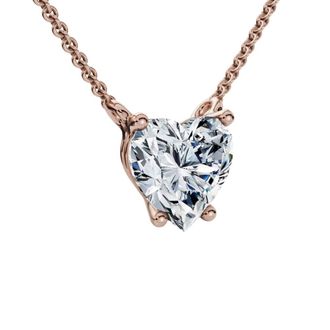Pompeii3 1Ct Heart Shape Diamond Solitaire Diamond Pendant 14k Gold Necklace Lab Grown