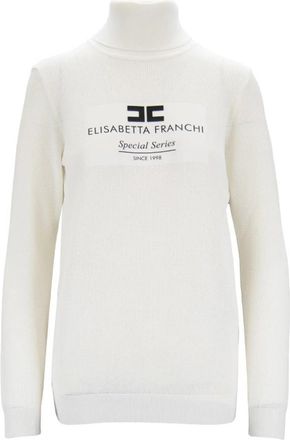Elisabetta Franchi Chique Trui met Hoge Hals en Logo - Dames - Coltruien - Wit - XL - Polyester - Truien & Vesten