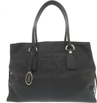 Tod's Navy Leather Handbag Tote Bag (Pre-Owned)