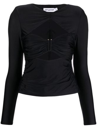 Self Portrait ruched cut-out top - Black
