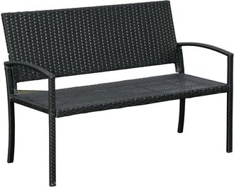 OUTSUNNY Patio Rattan 2 Seater Garden Bench Love Seater Garden Armchair Black