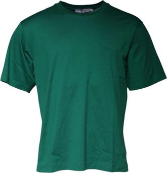 Dolce & Gabbana Groene Katoenen T-shirt met Logodetails - Heren - T-shirts - Groen - M - Katoen - Tops