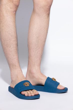 Versace Rubber Flip-flops With Medusa Head, Mens, Navy Blue